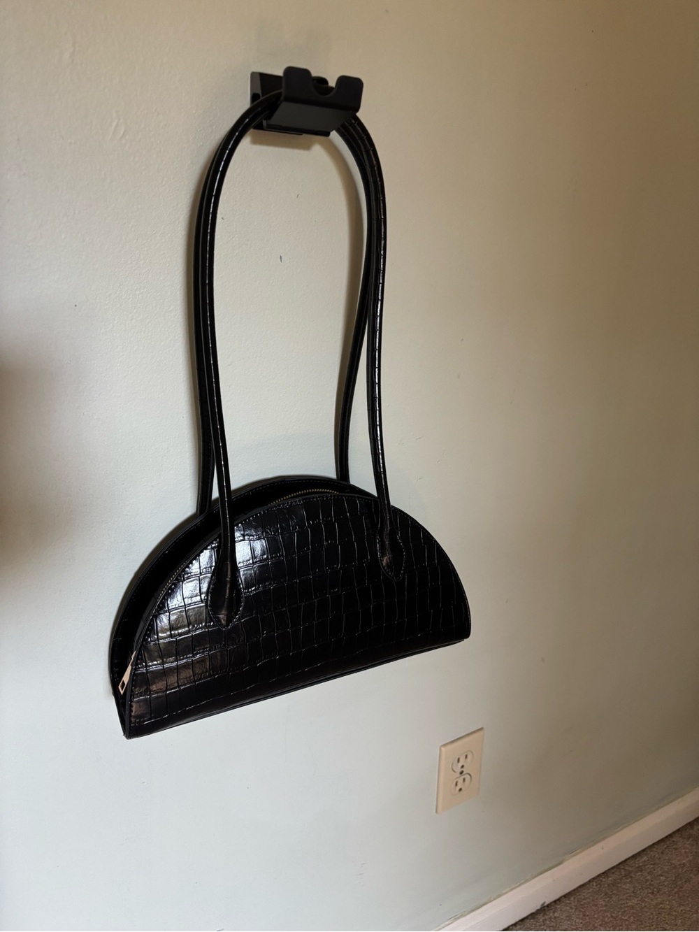 Old Navy Black Croc-Embossed Half Moon Shoulder Bag
